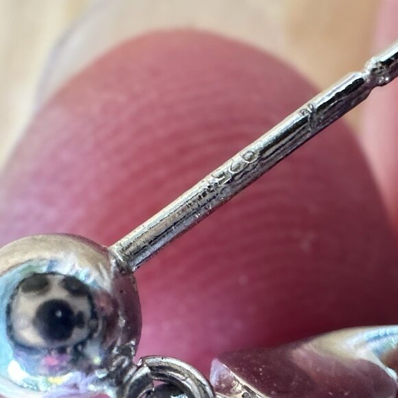 VTG Sterling 925 Twist Stud Dangle Earrings Cultured Pearls 2.4g Modernist 1.25" - Picture 5 of 8